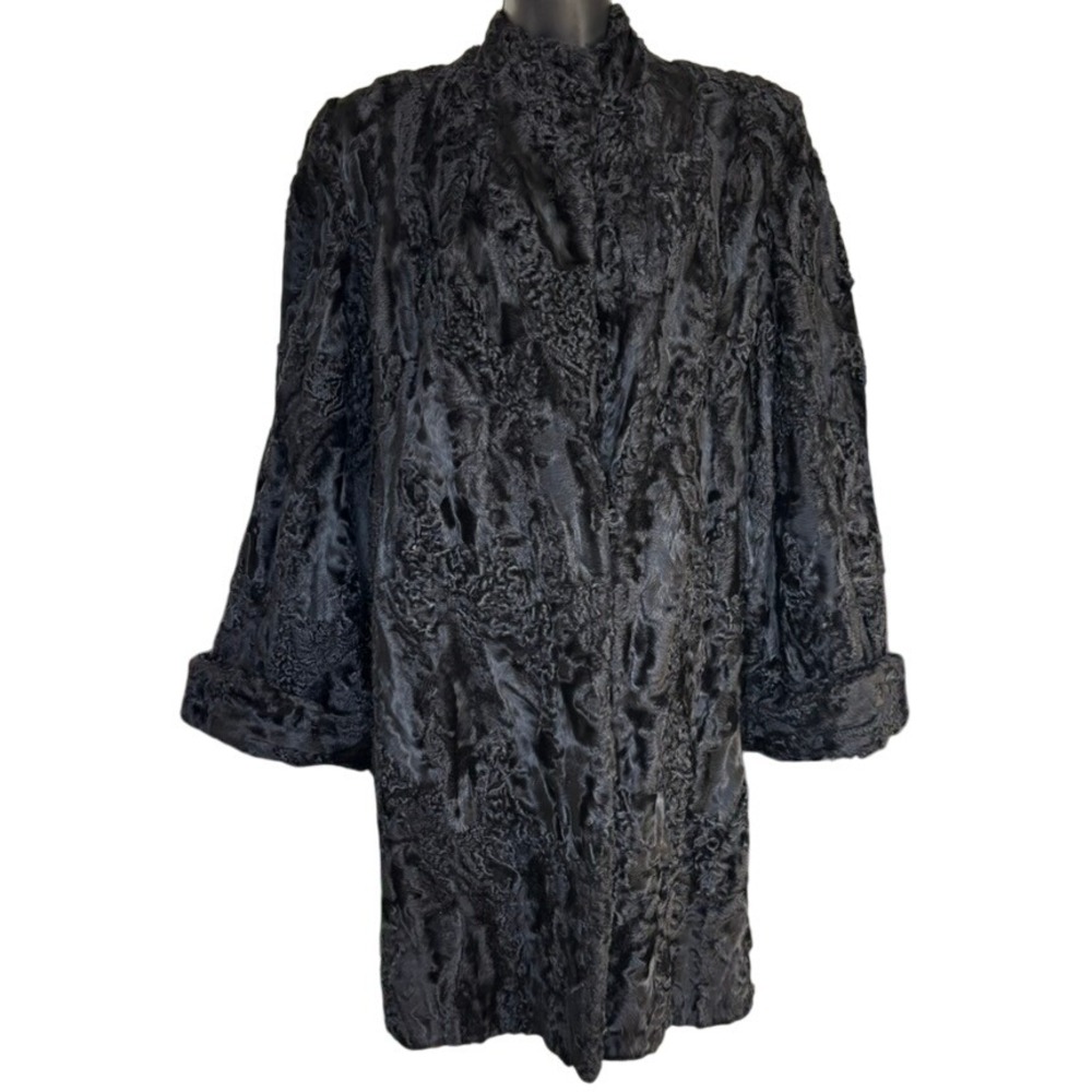 Vintage Custom Persian Lamb Broadtail Coat 1950s? Large? Bell Sleeves Mid Length